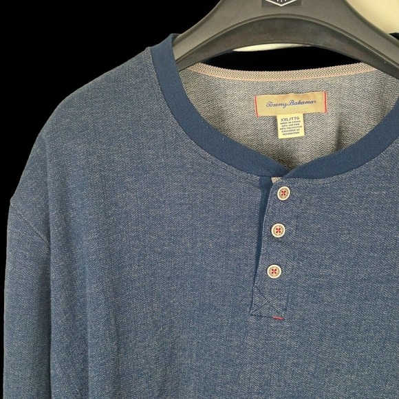 Tommy Bahama Other - Tommy Bahama Henley Shirt Men XXL Blue Herringbone Long Sleeve Cotton Blend